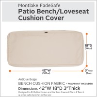 Classic Accessories Montlake Fadesafe Water-Resistant 42 X 18 X 3 Inch Outdoor Bench/Settee Cushion Slip Cover, Patio Furniture Swing Cushion Cover, Antique Beige, Patio Furniture Cushion Covers