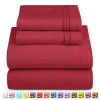 Nestl Rv Short Queen Sheets Set 4 Piece Bed Sheets For Rv Queen Size Bed Double Brushed Rv Size Sheets Hotel Luxury Burgundy