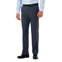Haggar Mens Cool 18 Pro Classic Fit Flat Front Pant - Regular And Big Tall Sizes, Heather Navy, 34W X 30L