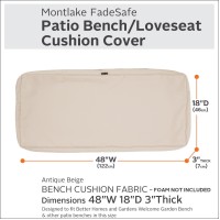 Classic Accessories Montlake Fadesafe Water-Resistant 48 X 18 X 3 Inch Outdoor Bench/Settee Cushion Slip Cover, Patio Furniture Swing Cushion Cover, Antique Beige, Patio Furniture Cushion Covers