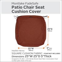 Classic Accessories Montlake Fadesafe Water-Resistant 25 X 25 X 5 Inch Square Outdoor Seat Cushion Slip Cover, Patio Furniture Chair Cushion Cover, Heather Henna Red, Patio Furniture Cushion Covers