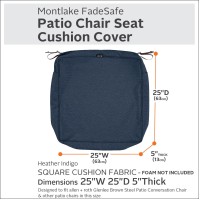 Classic Accessories Montlake Fadesafe Fadesafe Water-Resistant 25 X 25 X 5 Inch Square Patio Dining Seat Cushion Cover, Heather Indigo, Patio Furniture Cushion Covers