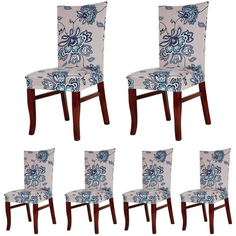 Soulfeel 6 X Soft Spandex Fit Stretch Short Dining Room Chair Covers With Printed Pattern, Banquet Chair Seat Protector Slipcover For Home Party Hotel Wedding Ceremony (Style 5)