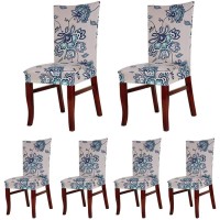 Soulfeel 6 X Soft Spandex Fit Stretch Short Dining Room Chair Covers With Printed Pattern, Banquet Chair Seat Protector Slipcover For Home Party Hotel Wedding Ceremony (Style 5)