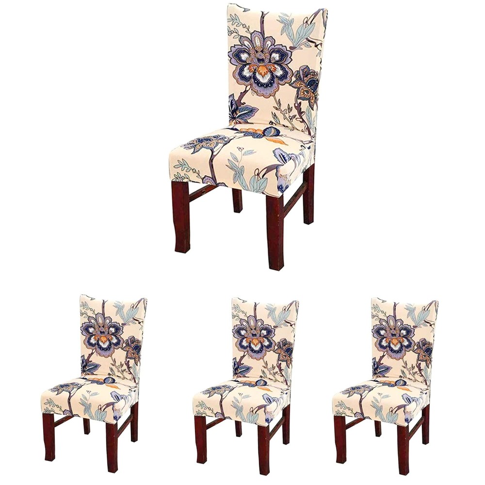 Soulfeel 4 X Soft Spandex Fit Stretch Short Dining Room Chair Covers With Printed Pattern, Banquet Chair Seat Protector Slipcover For Home Party Hotel Wedding Ceremony (Style 26)