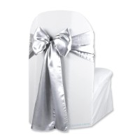 Sparkles Make It Special Leading Linens 100 Pcs Satin Chair Cover Bow Sash - Silver - Wedding Party Banquet Reception - 28 Colors Available