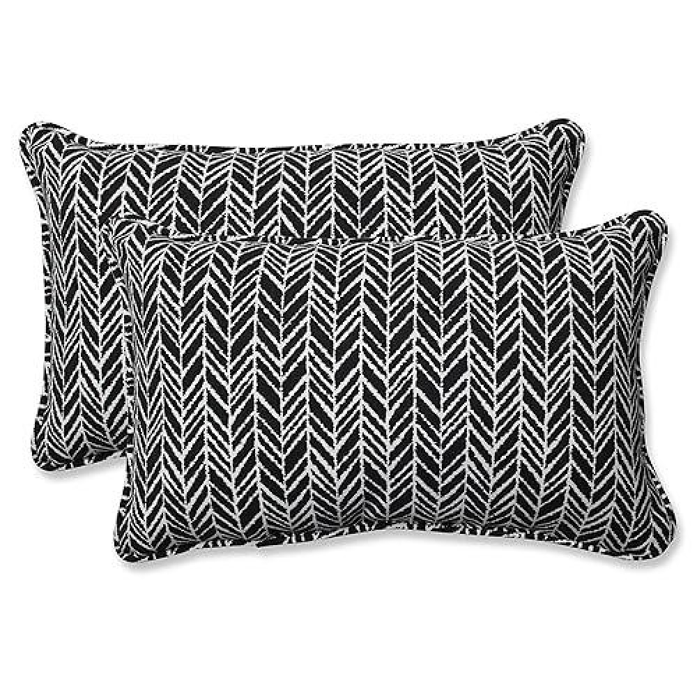 Pillow Perfect 609805 Outdoorindoor Herringbone Night Lumbar Pillows 115 X 185 Black 2 Pack