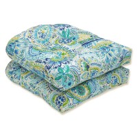 Pillow Perfect Paisley Indoor/Outdoor Chair Seat Cushion, Tufted, Weather, And Fade Resistant, 19