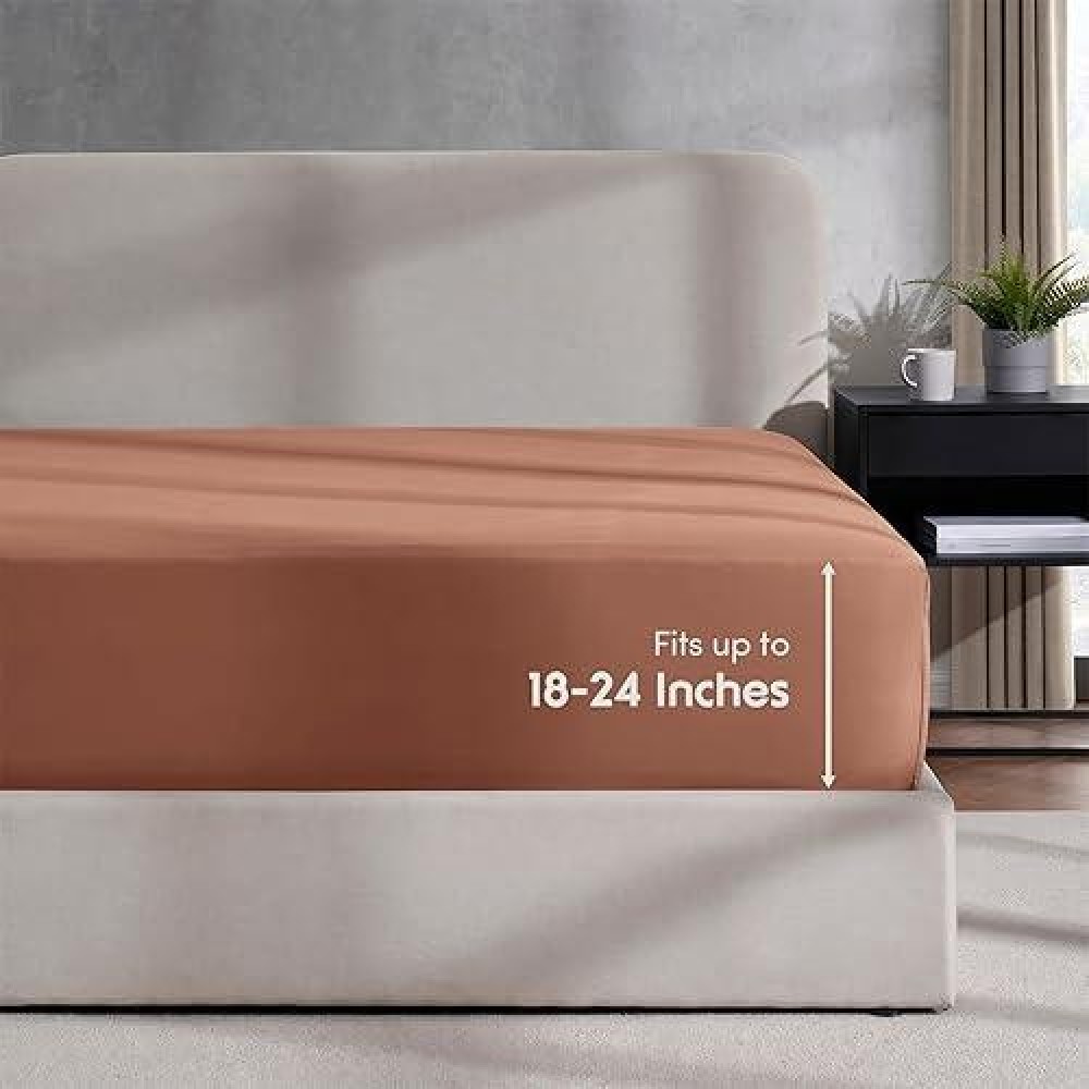 Nestl Rust California King Fitted Sheet Extra Deep Pocket Cal King Fitted Sheet Only 1800 Microfiber Fitted Bed Sheet Ultra S