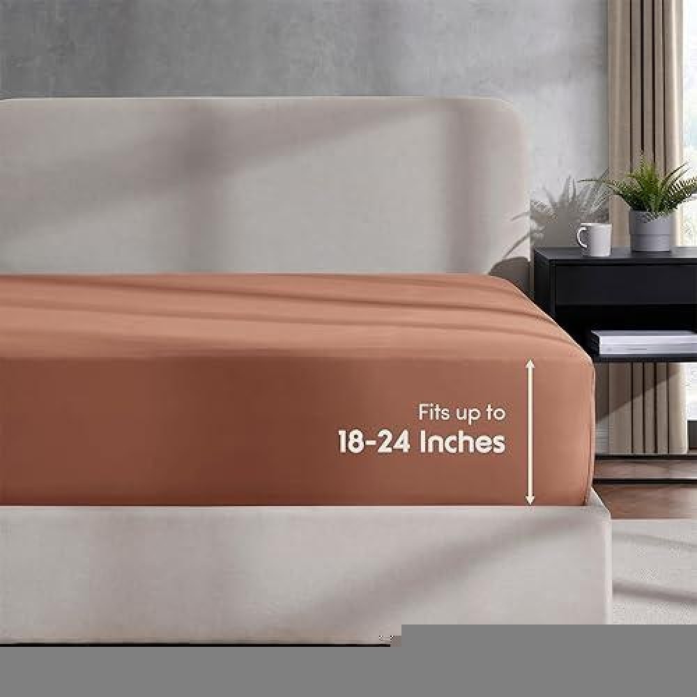 Nestl Rust Fitted Sheet Queen Size Extra Deep Pocket Queen Fitted Sheet Only 1800 Microfiber Fitted Bed Sheet Ultra Soft Fitt