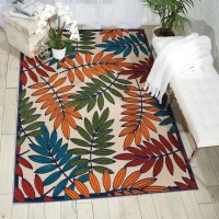 Nourison Aloha Indooroutdoor Multicolor 53 X 75 Area Rug Tropical Botanical Easy Cleaning Non Shedding Bed Room Kit