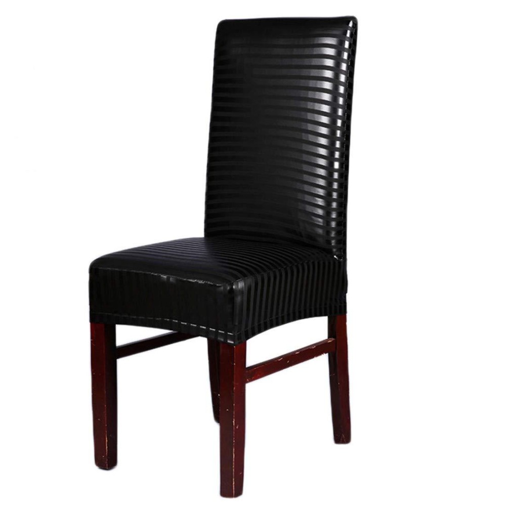 Deisy Dee Solid Color Pu Leather Stretch Waterproof Chair Protector Covers For Dinging Living Room Chair C051 (Stripe Black)