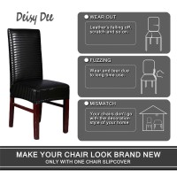 Deisy Dee Solid Color Pu Leather Stretch Waterproof Chair Protector Covers For Dinging Living Room Chair C051 (Stripe Black)