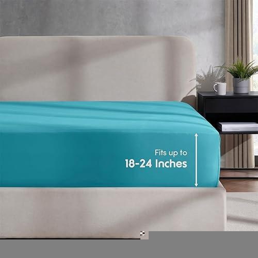 Nestl Beach Blue California King Fitted Sheet Extra Deep Pocket Cal King Fitted Sheet Only 1800 Microfiber Fitted Bed Sheet U