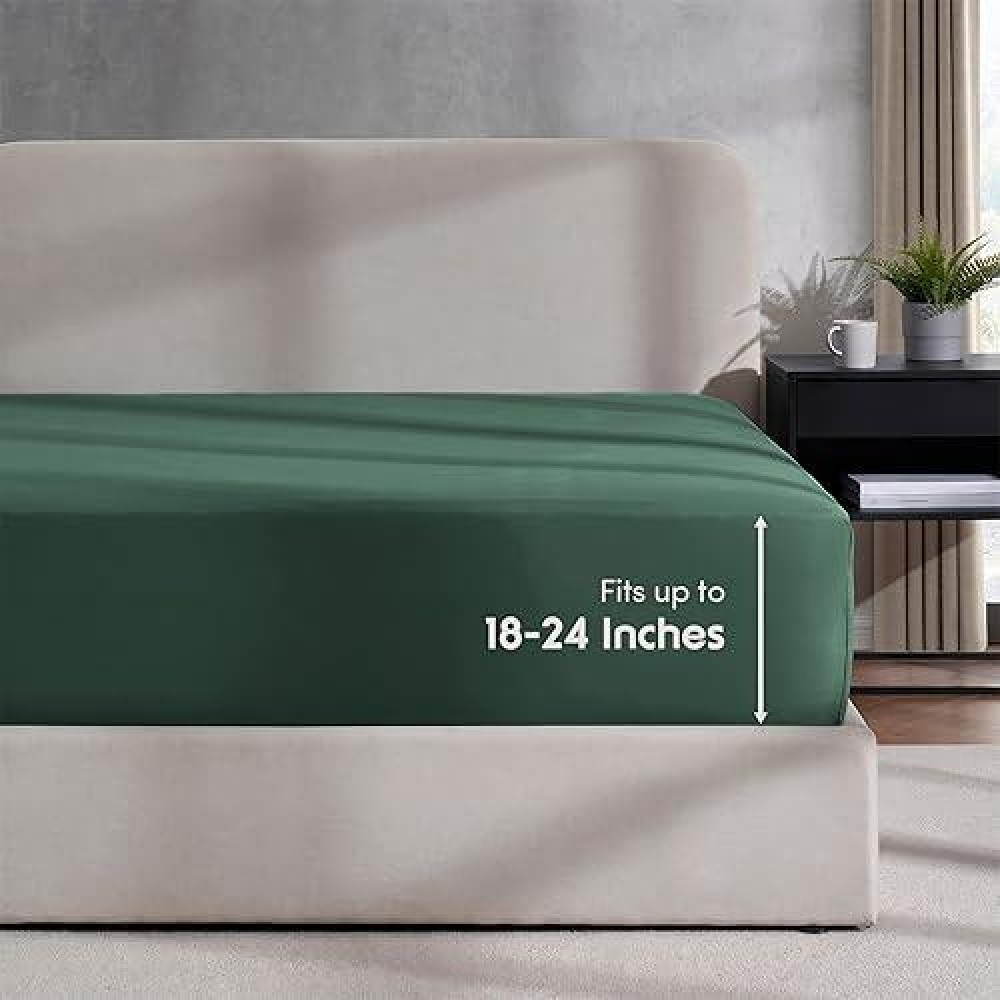 Nestl Dark Green Twin Xl Fitted Sheet Only Extra Deep Pocket Fitted Bed Sheet 1800 Microfiber Xl Twin Fitted Sheet Ultra Soft