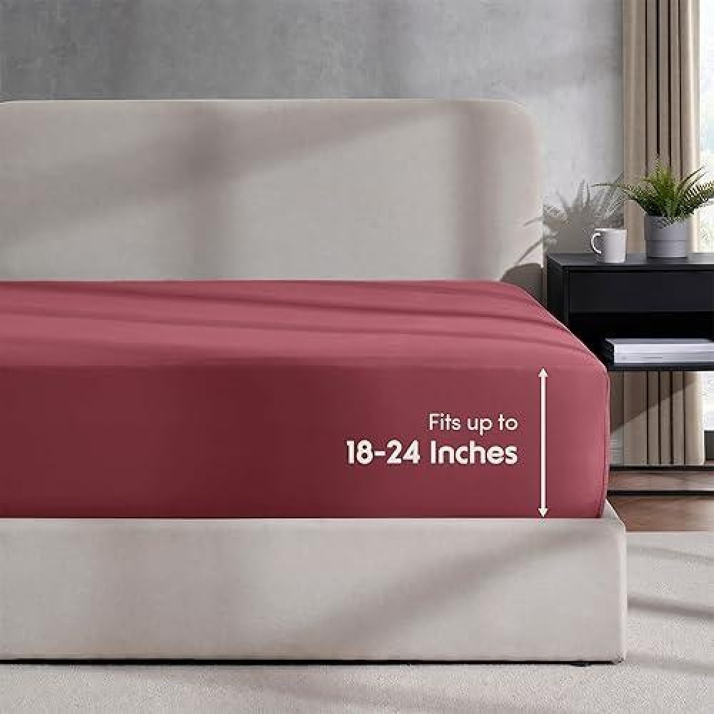 Nestl Extra Deep Pocket Full Fitted Sheet Burgundy Full Size Fitted Sheet Only 1800 Microfiber Fitted Bed Sheet Ultra Soft Fu