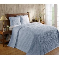 Better Trends chenille Bedspreads Set Queen Size Trevor collection Medallion Design in Blue Lightweight bedspreads 100 cott