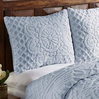 Better Trends chenille Bedspreads Set Queen Size Trevor collection Medallion Design in Blue Lightweight bedspreads 100 cott