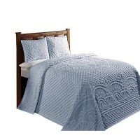 Better Trends chenille Bedspreads Set Queen Size Trevor collection Medallion Design in Blue Lightweight bedspreads 100 cott