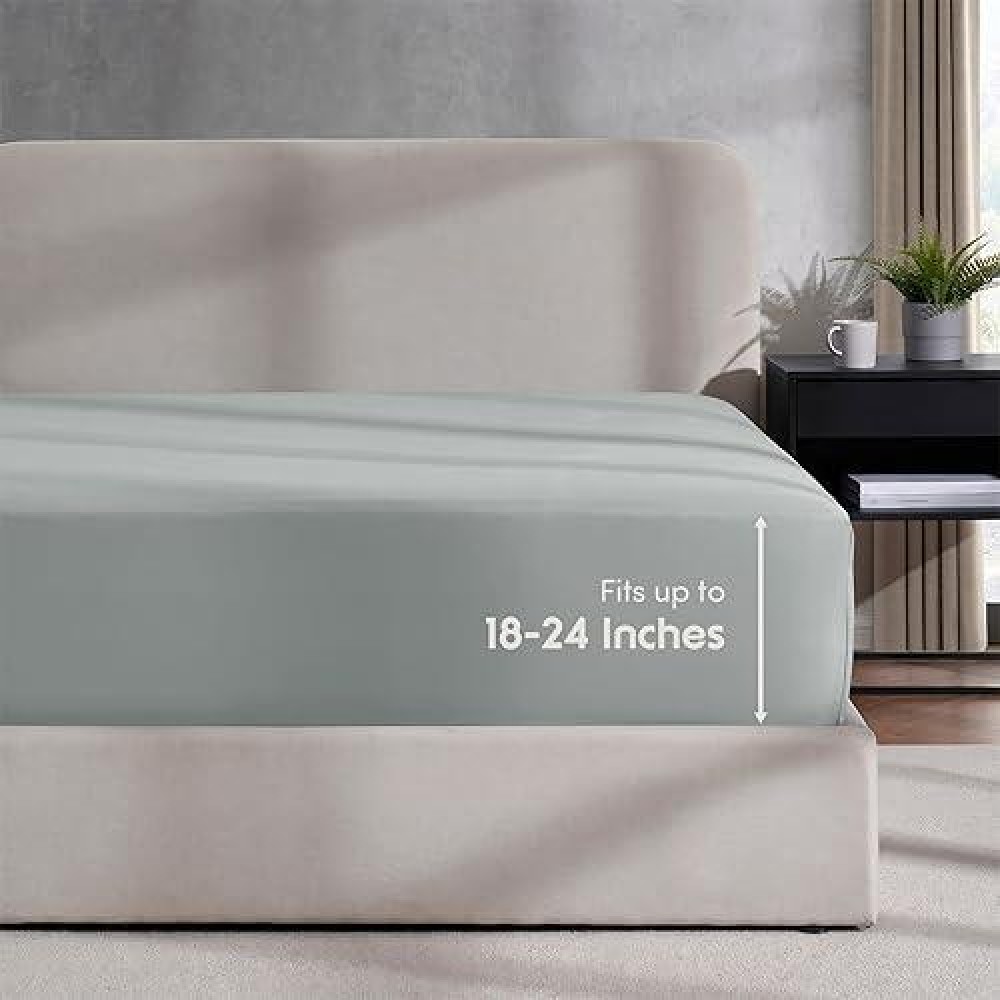 Nestl Extra Deep Pocket Full Fitted Sheet Light Grey Full Size Fitted Sheet Only 1800 Microfiber Fitted Bed Sheet Ultra Soft