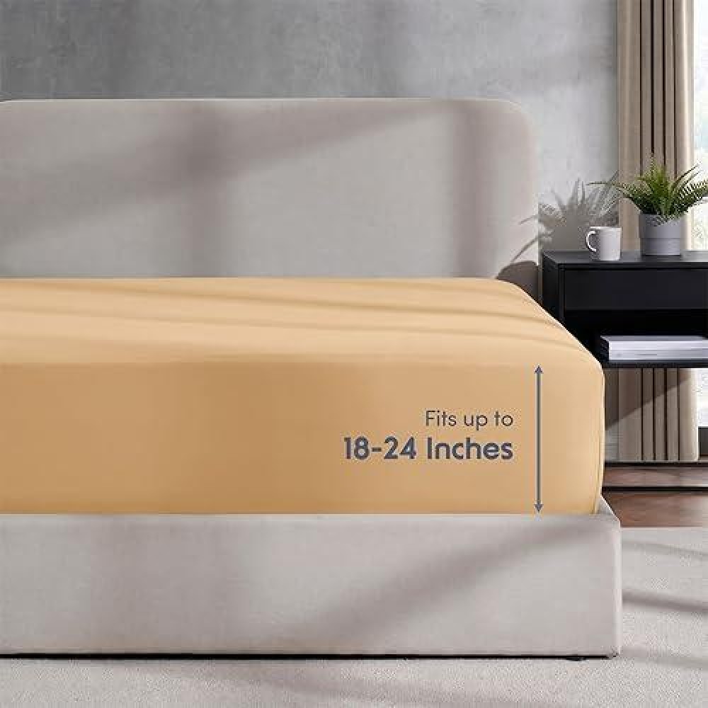 Nestl Extra Deep Pocket Full Fitted Sheet Camel Gold Full Size Fitted Sheet Only 1800 Microfiber Fitted Bed Sheet Ultra Soft