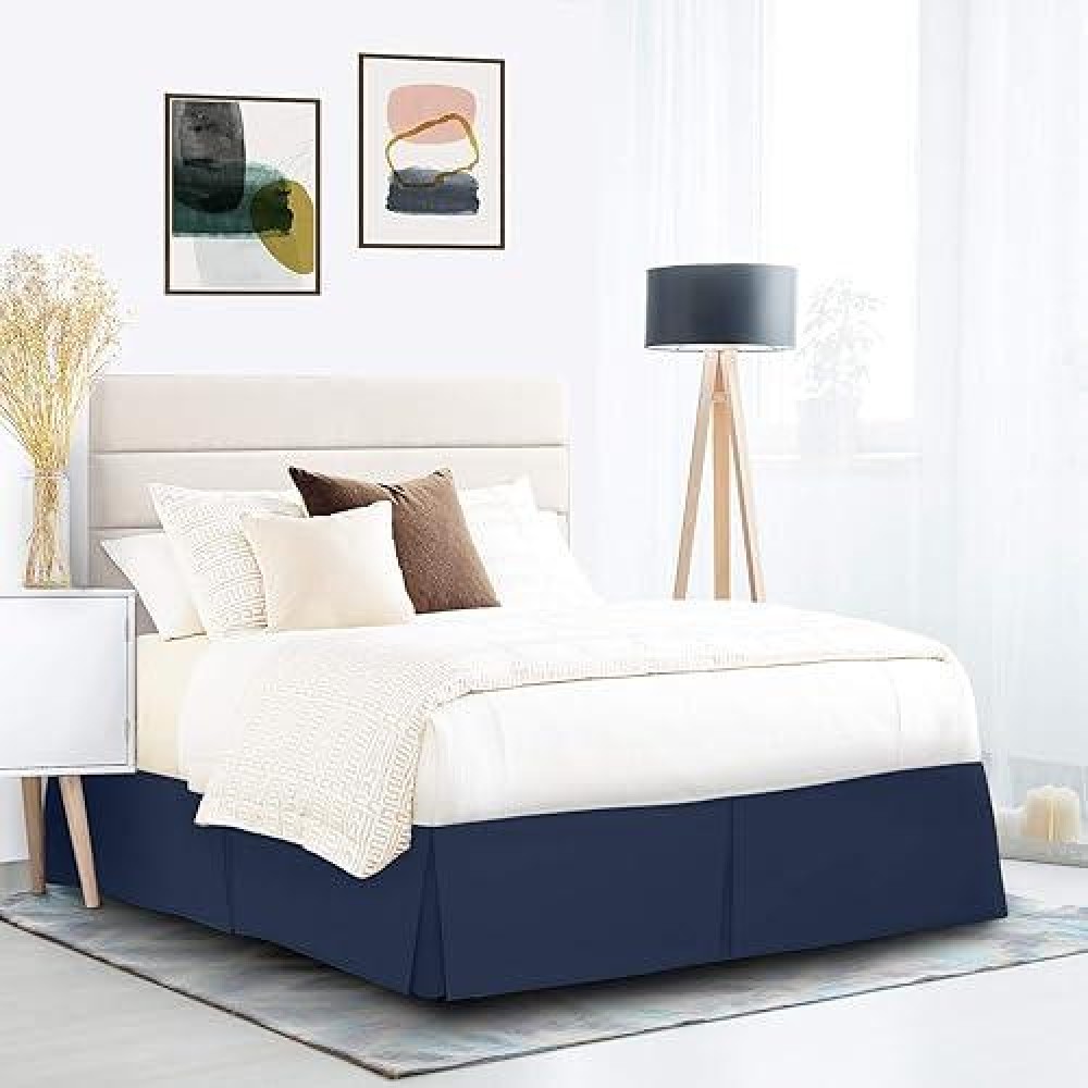 Nestl Navy Blue Bed Skirt Cal King Size Cal King Bed Skirt 14 Inch Drop Brushed Microfiber Bed Skirts Hotel Quality Pleate