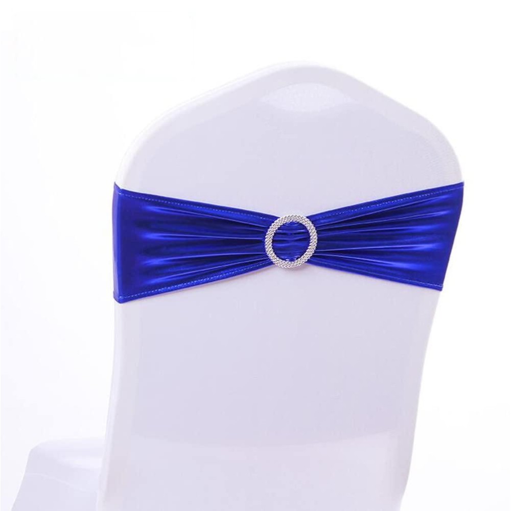 Ieventstar Chair Sashes Chair Bow Chair Decoration Spandex Stretch Band With Buckle Slider For Wedding Party Events10Pcs (Metallic Royal Blue)