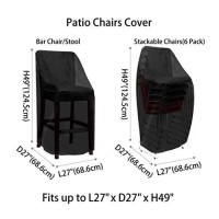 High Back Patio Chair Covers Waterproof Heavy Duty Stackable Outdoor Bar Stool Cover Black Patio Furniture Covers Outside Lounge Deep Seat Covers, Large Tall Lawn Chair Covers, High Back-2 Pack, Black