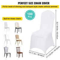 Vevor 100 Pcs White Chair Covers Polyester Spandex Chair Cover Stretch Slipcovers For Wedding Party Dining Banquet Flat-Front Chair Covers