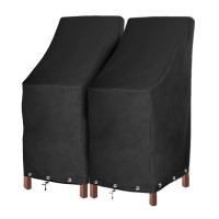 High Back Patio Chair Covers Waterproof Heavy Duty Stackable Outdoor Bar Stool Cover Black Patio Furniture Covers Outside Lounge Deep Seat Covers, Lawn Chair Covers, High Back With Lock Hole-2 Pack