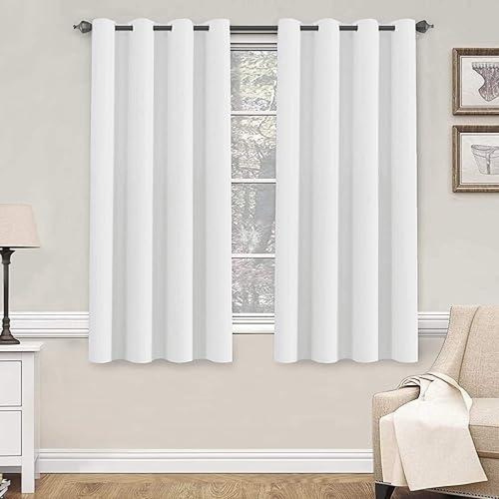 Hversailtex Pure White Curtains 63 Inch Length Window Treatment Panels For Living Room Thermal Insulated Grommet Curtain Drapes