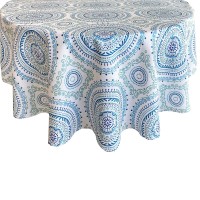 Newbridge Circle Stitch Blue Boho Chic Indoor Outdoor Water And Stain Resistant Fabric Tablecloth, 70 Inch Round, Blue