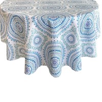 Newbridge Circle Stitch Blue Boho Chic Indoor Outdoor Water And Stain Resistant Fabric Tablecloth, 60 X 84 Oval, Blue