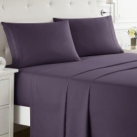 Nestl Sheet Set 4Piece Full Xl Size Microfiber Double Brushed Purple Hotel Luxury Extra Soft Bedding Pillowcases