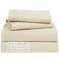 Nestl Full Xl Size Sheet Sets 4 Piece Full Xl Size Sheets Deep Pocket Hotel Luxury Extra Soft Breathable And Cooling Beig