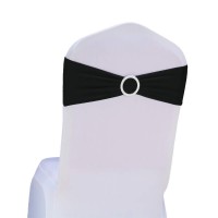 Sinssowl Pack Of 50Pcs Elastic Slider Chair Sashes Spandex Chair Cover Band Bows For Wedding Decoration-Black