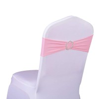 Sinssowl Pack Of 50Pcs Elastic Slider Chair Sashes Spandex Chair Cover Band Bows For Wedding Decoration-Pink
