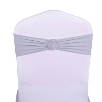 Sinssowl Pack Of 50Pcs Elastic Slider Chair Sashes Spandex Chair Cover Band Bows For Wedding Decoration-Silver Grey