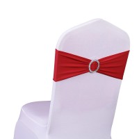 Sinssowl Pack Of 50Pcs Elastic Slider Chair Sashes Spandex Chair Cover Band Bows For Wedding Decoration-Red