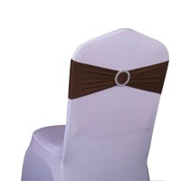 Sinssowl Pack Of 50Pcs Elastic Slider Chair Sashes Spandex Chair Cover Band Bows For Wedding Decoration-Chocolate