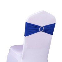 Sinssowl Pack Of 50Pcs Elastic Slider Chair Sashes Spandex Chair Cover Band Bows For Wedding Decoration-Royal Blue