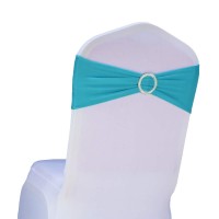Sinssowl Pack 50Pcs Elastic Slider Chair Sashes Spandex Chair Cover Band Bows Wedding Decoration-Turquoise