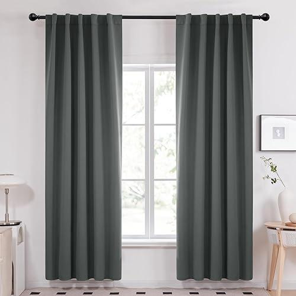 Deconovo Back Tab And Rod Pocket Blackout Curtains For Living Room - 42X84 Inch  Dark Grey  2 Panels  Window Curtains Blackout Drapery Panels