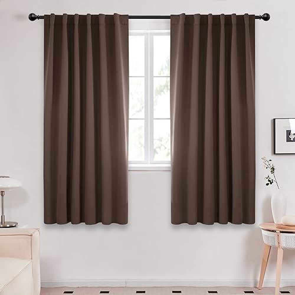 Deconovo Solid Room Darkening Curtains  Rod Pocket And Back Tab Blackout Curtains For Bedroom  42X63 Inch  Brown  2 Panels Panels