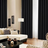 Deconovo Short Blackout Curtains For Small Windows Thermal Insulated Rod Pocket And Back Tab Curtains 42Wx45L Inch Black 2 Panels