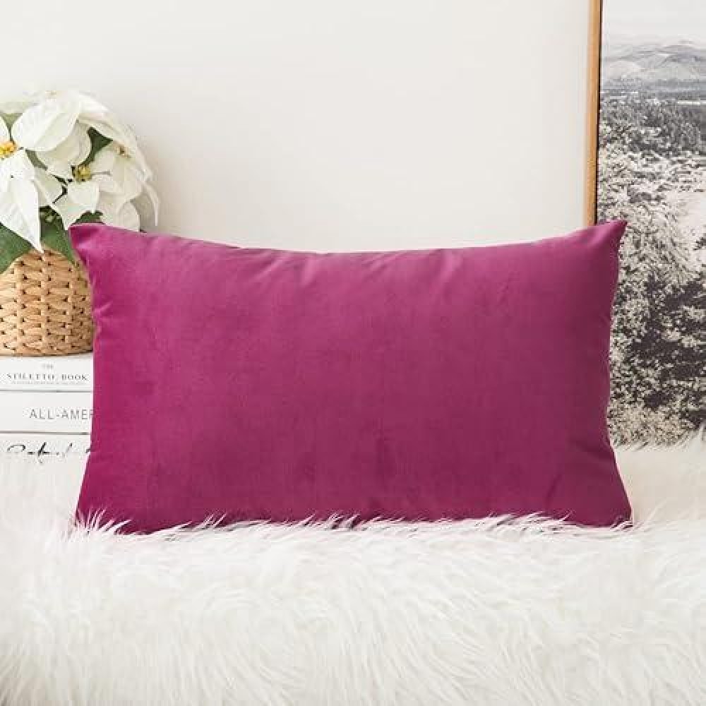 Miulee Hot Pink Velvet Soft Soild Decorative Square Throw Pillow Cover Cushion Case For Sofa Bedroom Car 12 X 20 Inch 30 X 50 Cm