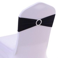 Ieventstar Chair Sashes Chair Bow Chair Decoration Spandex Stretch Band With Buckle Slider For Wedding Party Events10Pcs (Black)