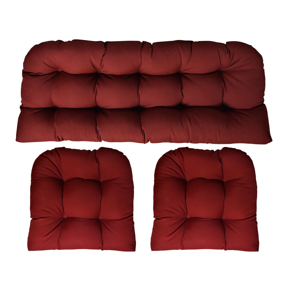 Rsh Decor: Indoor/Outdoor 3 Piece Wicker Cushion Set | All Weather Sunbrella Solid Color Fabric | Tufted & Reversible Loveseat & Chair Pads | Settee 41Ͽ