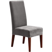Surefit Stretch Pique Short Dining Chair Slipcover In Flannel Gray