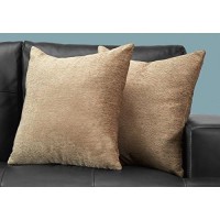 Monarch Specialties I 9297 Chenille Look Decorative Pillow Throw 18 x 18 Tan